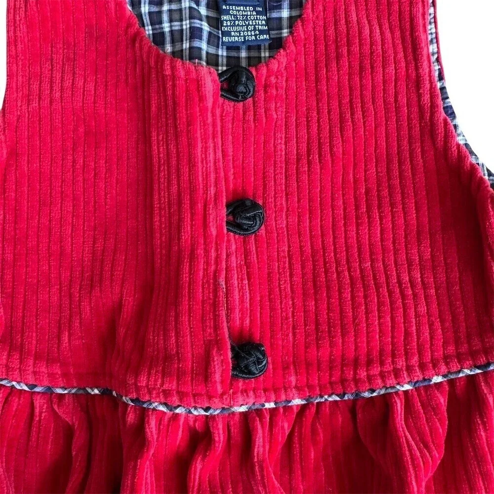 Ralph Lauren Girls Jumper Dress 3T Red Corduroy Plaid Trim Button Front